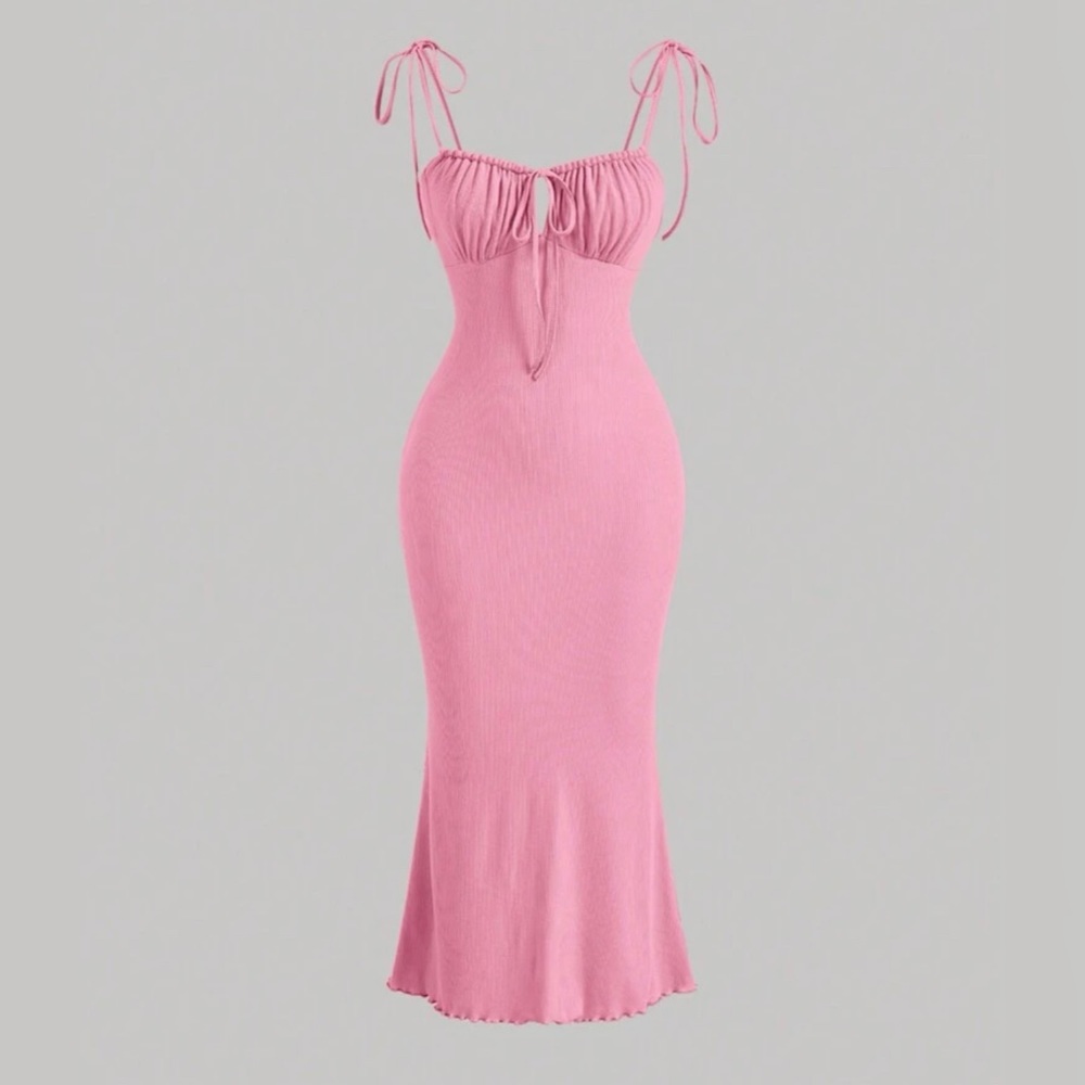 Ruched Bust Tie Shoulder Cami Pink Dress